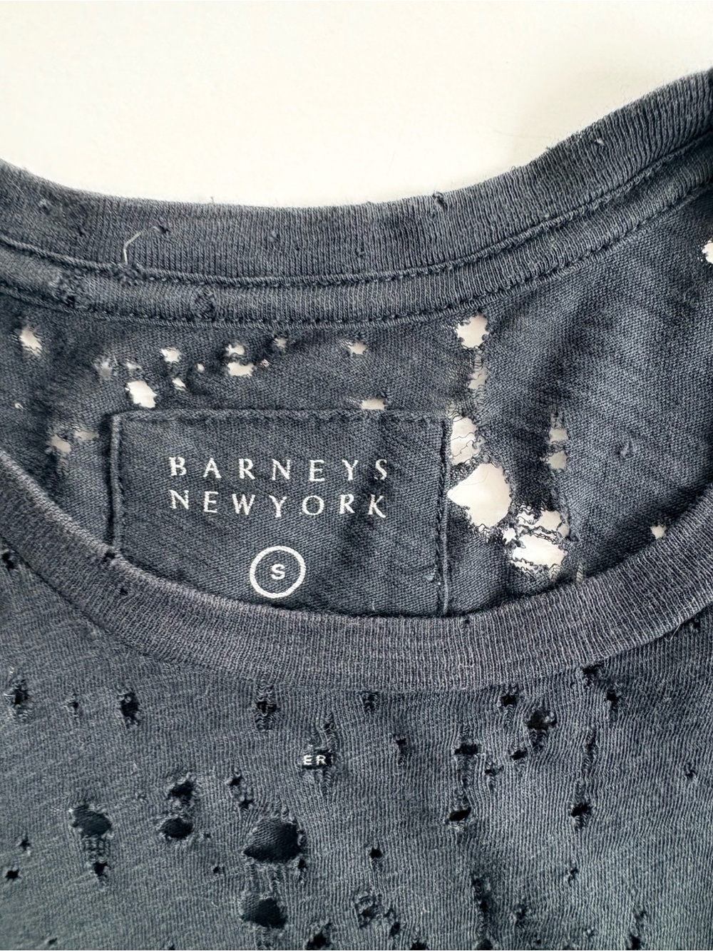 Barneys New York Men’s Distressed Destroyed T-Shirt Black Pima Cotton Size S